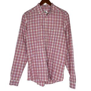 Lacoste Red White Plaid Long sleeve Button Up Shirt Size 42 Large Men’s